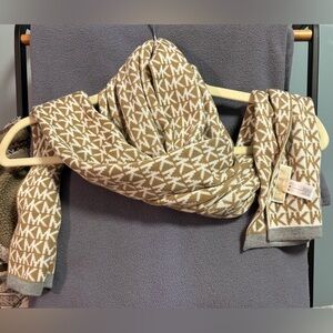 Michael Kors Tan and White Logo Scarf